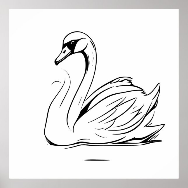 Niedliche einsame White Swan Line Zeichnend Kunst Poster (Vorne)