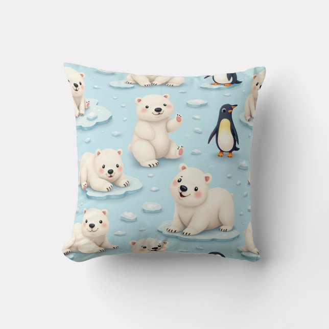 Niedliche Eisbären und Pinguine Kissen (Vorderseite)