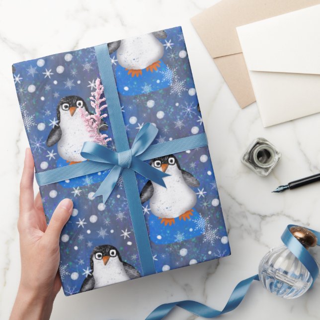 Niedliche Eisberge-Pinguine Geschenkpapier (Schenken)