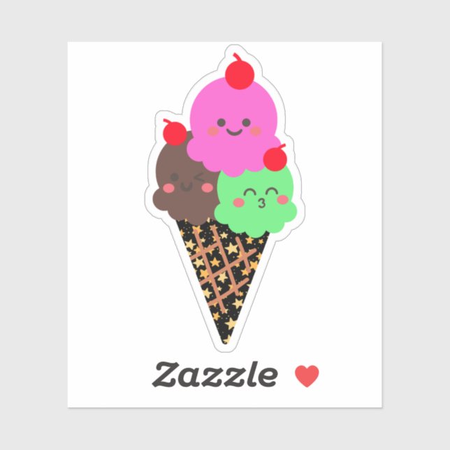 Niedliche Eiscreme - Kawaii Weltraumkone Aufkleber (Blatt)