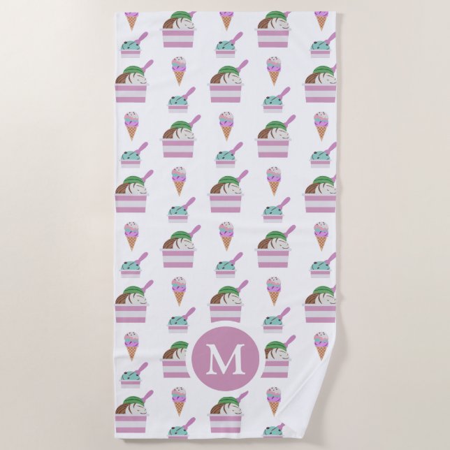 Niedliche Eiscreme Sommermuster Monogramm Strandtuch (Vorderseite)