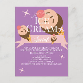 Niedliche Eiscreme Sozialer Flyer Einladung Lila Postkarte