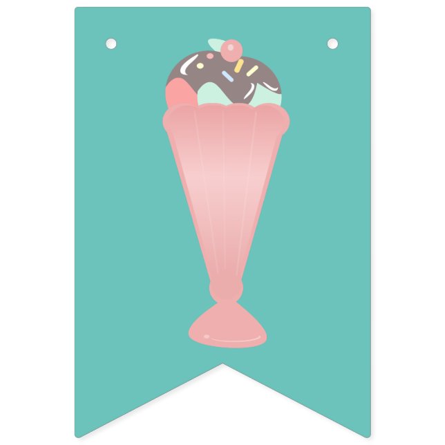 Niedliche Eiscreme Sundae Pink Pastel Sprinkles Wimpelkette (Erste Fahne)