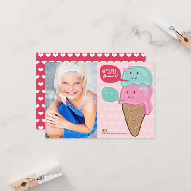 Niedliche Eisdiele Unterricht Kinder Valentinische Einladung (Vorderseite/Rückseite Beispiel)