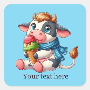 Niedliche Eiskuh ergänzen Text Quadratischer Aufkleber