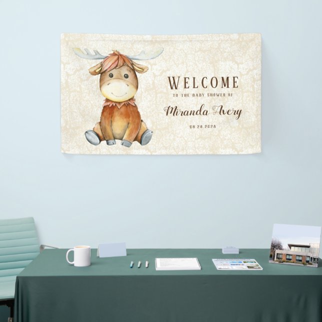 Niedliche Elch Animal Print Baby Dusche Willkommen Banner (Messeveranstaltung)