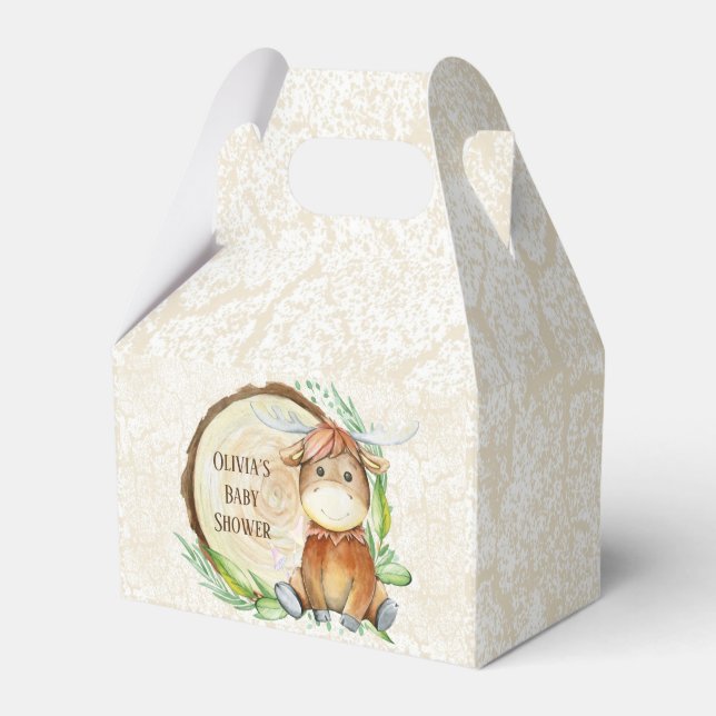Niedliche Elch Grüne Holz Slice Babydusche nach Ma Geschenkschachtel (Vorderseite)