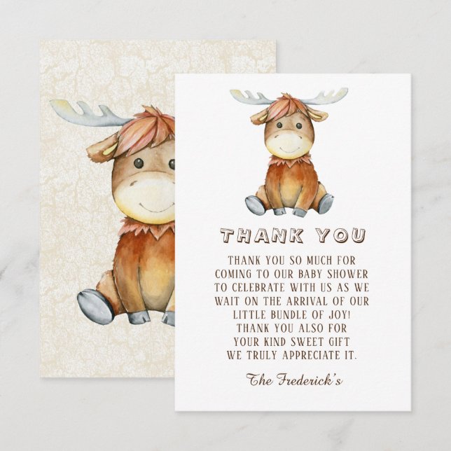Niedliche Elch Wasserfarbe Kinderdusche Danke Kart (Vorne/Hinten)