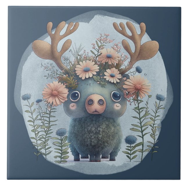 niedliche Elche aus Holz Fliese (Vorderseite)