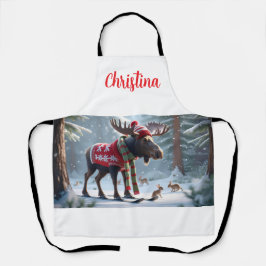 Niedliche Elche im Schneewald Weihnachten Personal Schürze