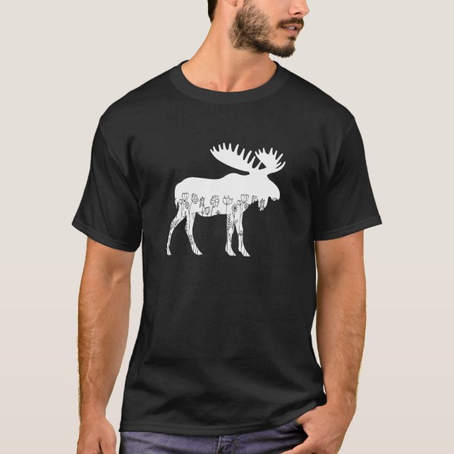 Niedliche Elche Lover Tierische Blume T-Shirt (Vorderseite)