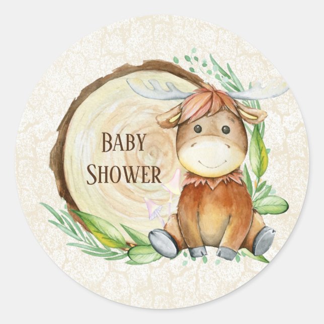 Niedliche Elchgrün Wood Slice Babydusche Runder Aufkleber (Vorderseite)