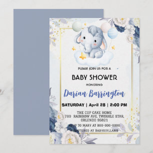 Niedliche Elefant Cam Blume Babydusche Jungs Einladung