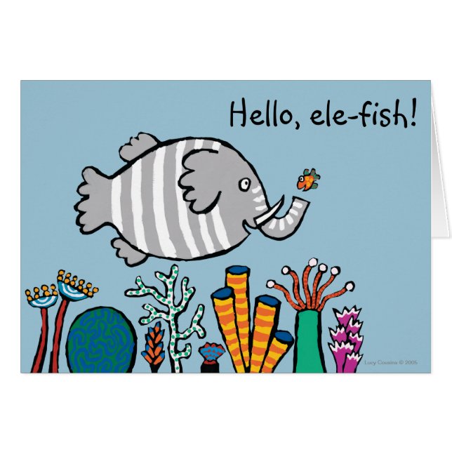 Niedliche Elefant-Fisch-Szene mit Koralle (Vorderseite (Horizontal))