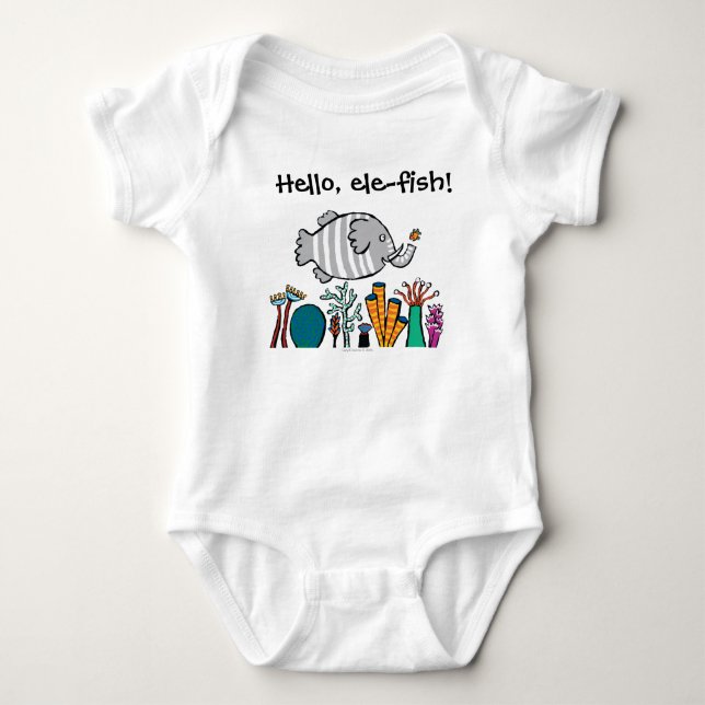 Niedliche Elefant-Fisch-Szene mit Koralle Baby Strampler (Vorderseite)