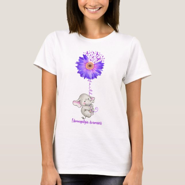 Niedliche Elefant Glaube Liebe Fibromyalgie Bewuss T-Shirt (Vorderseite)