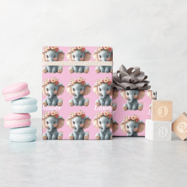 Niedliche Elefant Hübsch Blume Kinderdusche Geschenkpapier (Babyparty)