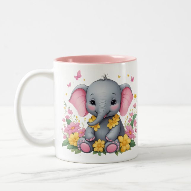Niedliche Elefant-Tasse Zweifarbige Tasse (Links)