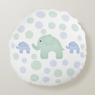 Niedliche Elefanten Blue Green Punkte Kinderzimmer Rundes Kissen