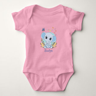 Niedliche Elefanten-Blume und Schmetterlinge Perso Baby Strampler