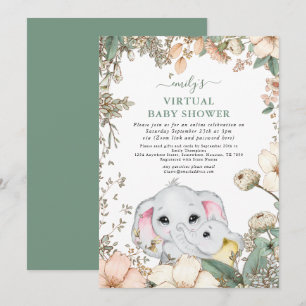 Niedliche Elefanten Foliage Virtual Baby Dusche Einladung