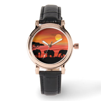 Niedliche Elefanten im Serengeti Sunset Armbanduhr