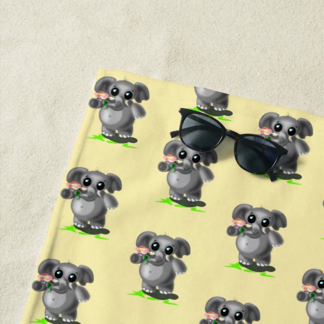 Niedliche Elefanten mit Blume Beach Handtuch (Beispiel)