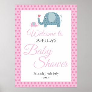 Niedliche Elefanten Pink Baby Girl Dusche Begrüßun Poster