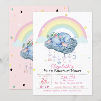 Niedliche Elefanten Rainbow Stars Geburtstag Einladung
