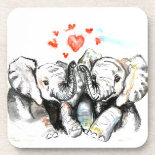 Niedliche Elefanten Romantische Liebe - Aquarellma Getränkeuntersetzer