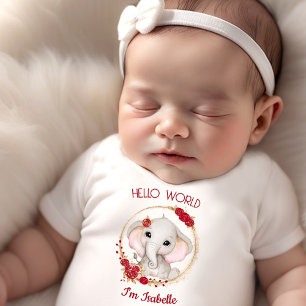 Niedliche Elefanten-Rote Rosen Blumenname Neugebor Baby T-shirt