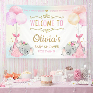 Niedliche Elefanten Twin Girls Babydusche Hintergr Banner