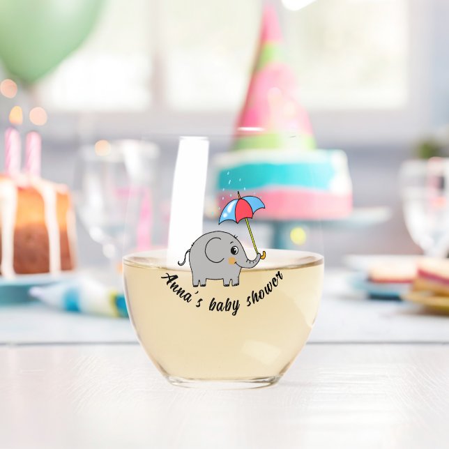 niedliche Elefantenbaby-Dusche (Name) Trinkbehälte Weinglas Ohne Stiel (Insitu (Geburtstag))