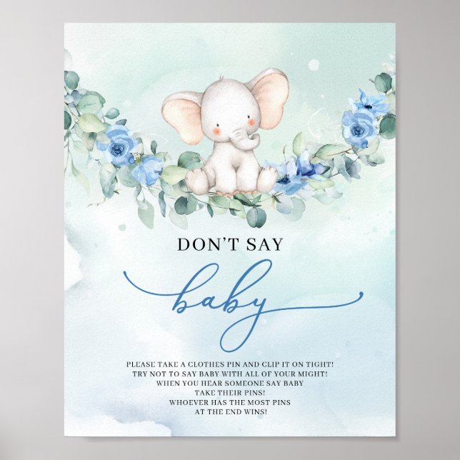 Niedliche Elefantenblaublumen sagen nicht "Babyspi Poster (Vorne)