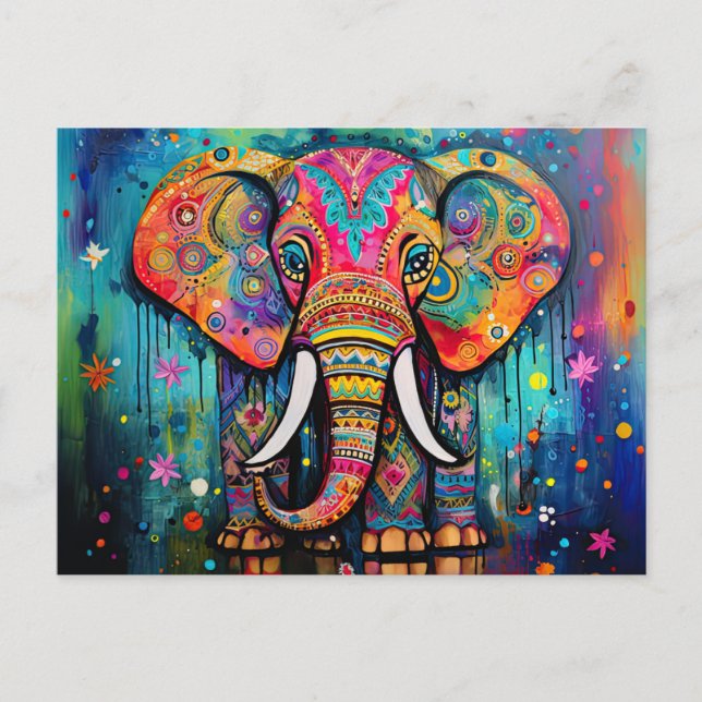Niedliche Elefantenfarben von Funky Mixed Media An Postkarte (Vorderseite)