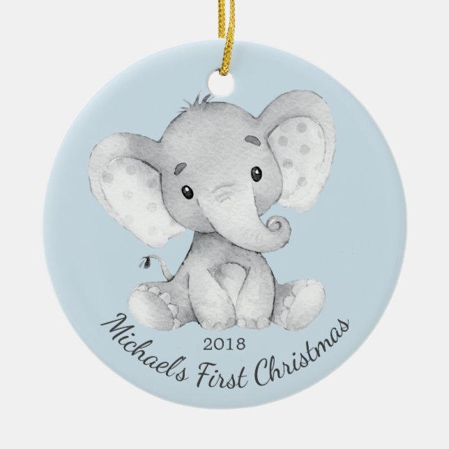 Niedliche Elefantenjungen Erster Weihnachtsschmuck (Vorne)