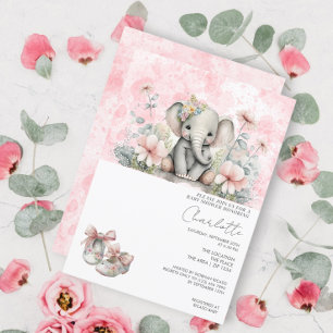 Niedliche Elefantenjungfrau mit Blume Babydusche Einladung