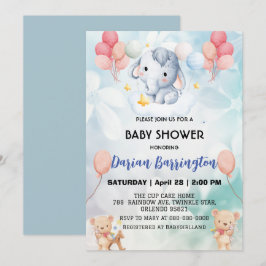 Niedliche Elefantenkuppe Bärenbaby-Dusche Jungen Einladung
