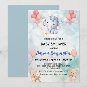 Niedliche Elefantenkuppe Bärenbaby-Dusche Jungen Einladung