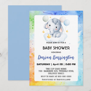 Niedliche Elefantenkuppe Bärenbaby-Dusche Jungen Einladung
