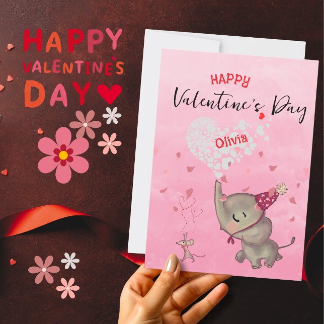 Niedliche Elefantenmouse Valentine Pink Feiertagskarte (Cute Elephant Mouse Valentine Pink Holiday Card )