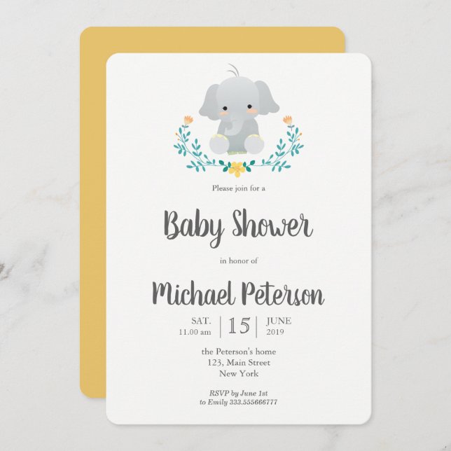 Niedliche Elefantenneutraldusche Einladung (Vorne/Hinten)