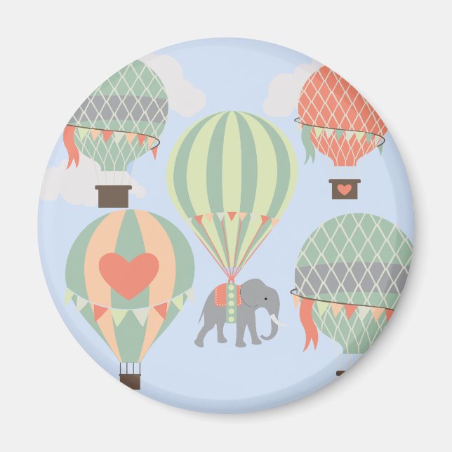 Niedliche Elefantenreiten Heißluftballons steigen Magnet (Vorne)