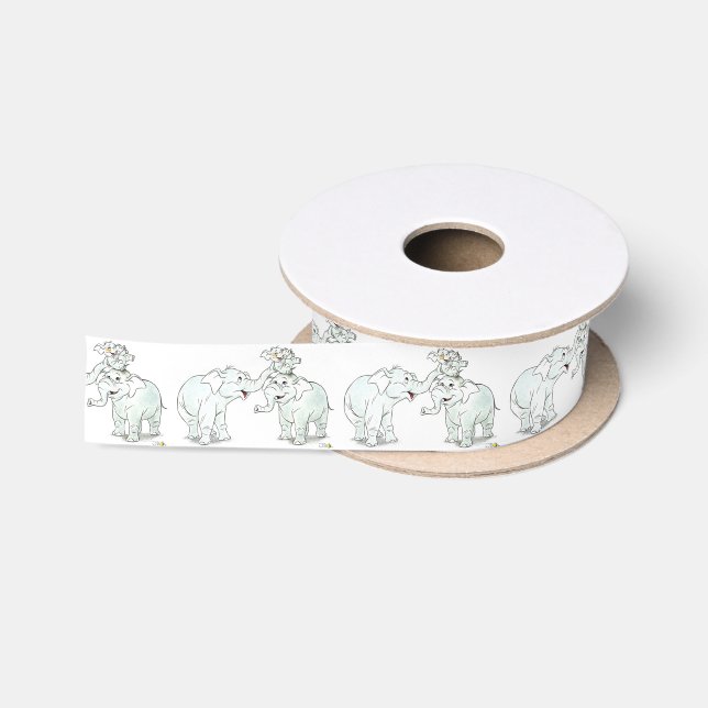 niedliche Elefantfamilien-Cartoon-Babydusche Satinband (Spule)