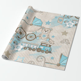 Niedliche Elegant Blue Ivory Stripes Toys Boy Dusc Geschenkpapier