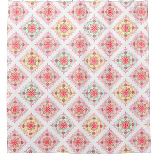 Niedliche Elegant-Blüte in Diamant Tiles-Muster Duschvorhang