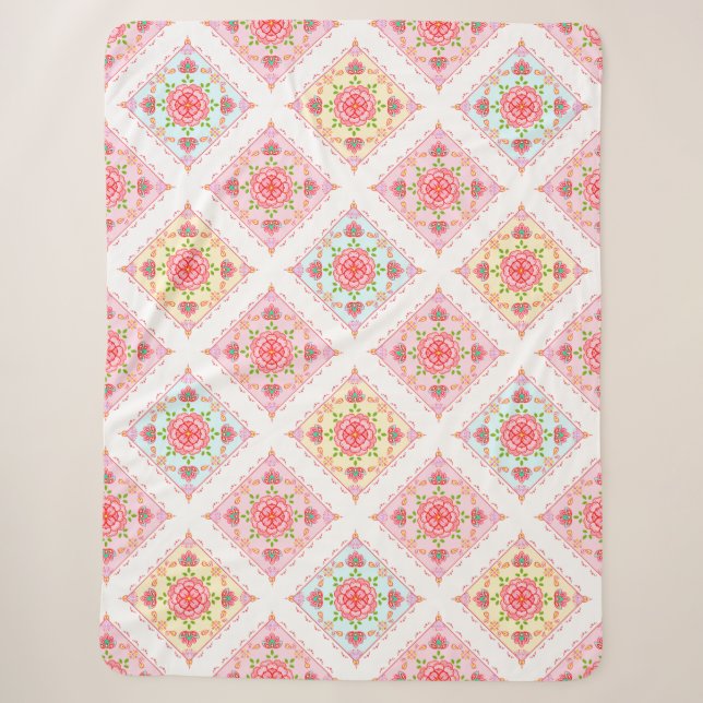 Niedliche Elegant-Blüte in Diamant Tiles-Muster Sherpadecke (Vorderseite)