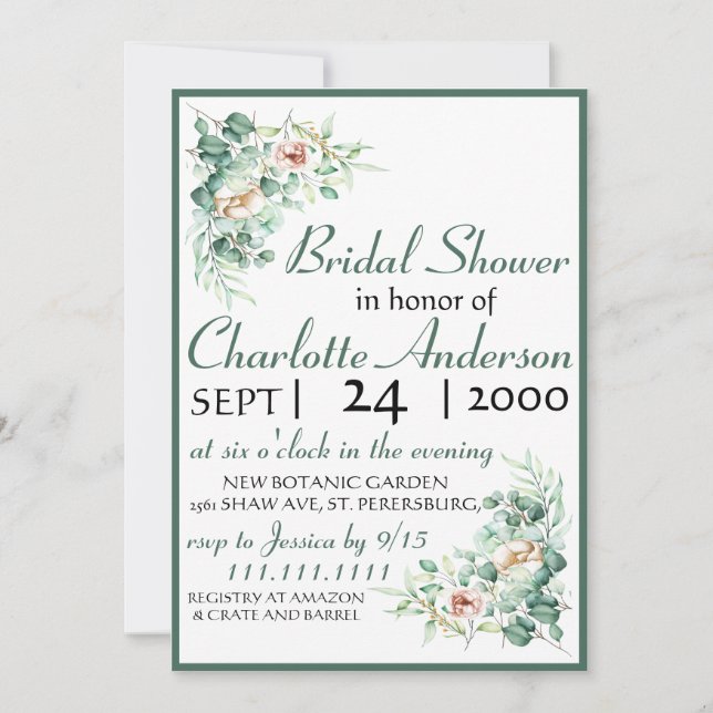 NIEDLICHE Elegant Eucalyptus Bridal Dusche Einladu Einladung (Vorderseite)