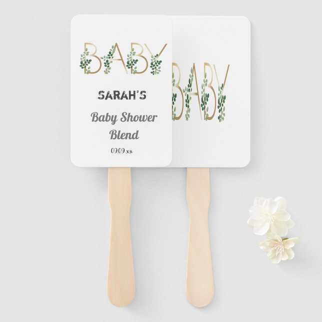 Niedliche Elegant Greenery Floral Baby Dusche Fächer (Vorne und Hinten)