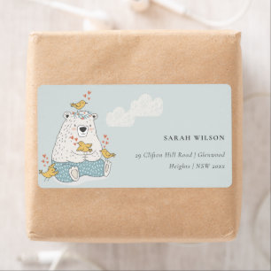 Niedliche Elegante Aqua Blue Bär Herz Birds Adress